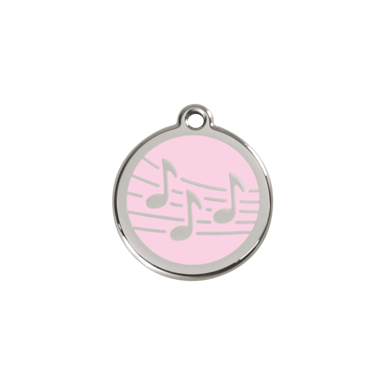 Vue avant - Médaille personnalisée Red Dingo Émail et acier inoxydable - Motif Musique - Rose - Taille S