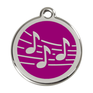 Médaille chien musique violet Taille L émail et acier inoxydable