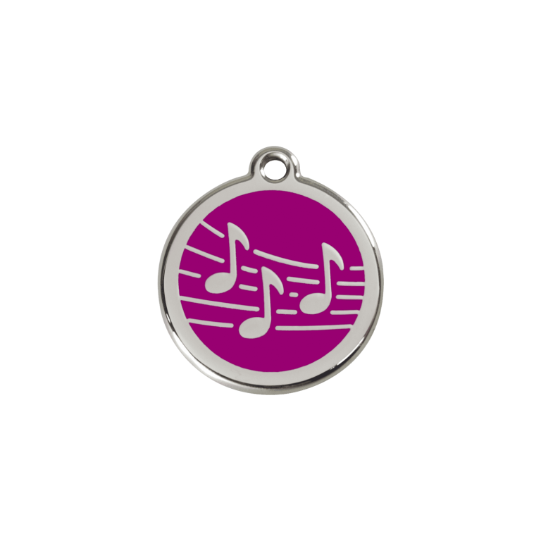 Vue avant - Médaille personnalisée pour chien/chat Red Dingo Émail/Acier inoxydable - Motif Musique - Violet - Taille S