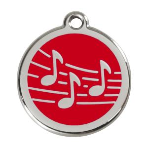 Médaille chien musique rouge Taille L émail et acier inoxydable