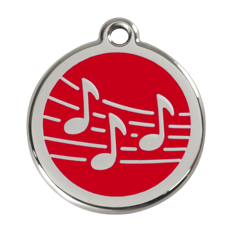 Vue avant - Médaille personnalisée pour chien Red Dingo Émail et acier inoxydable Musique Rouge - Taille L