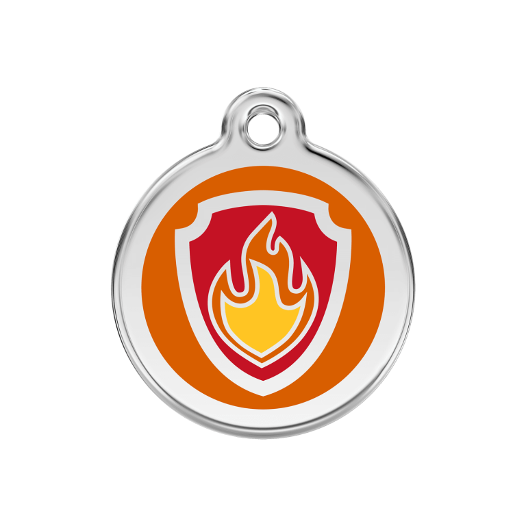 Vue avant - Médaille personnalisée pour chien Red Dingo Émail et acier inoxydable Nickelodeon Marshall Orange - Taille M