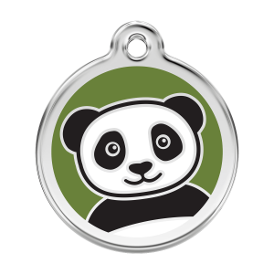 Médaille chien Panda vert L émail et acier inoxydable