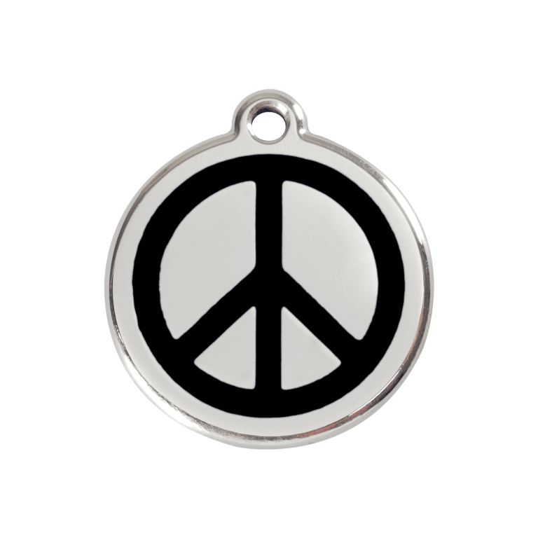 Vue avant - Médaille personnalisée pour chien Red Dingo Émail et acier inoxydable - Motif Paix - Noir - Taille M