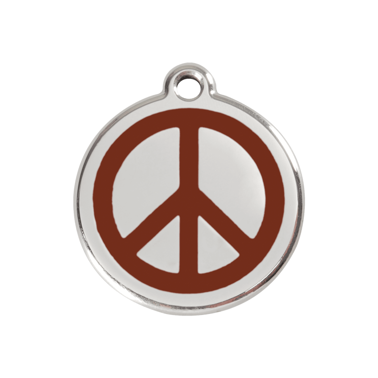Vue avant - Médaille personnalisée pour chien Red Dingo Émail et acier inoxydable - Motif Paix - Brun - Taille M