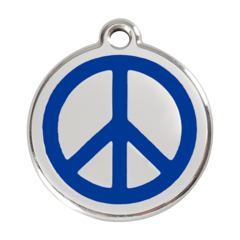 Vue avant - Médaille personnalisée pour chien Red Dingo Émail et acier inoxydable - Motif Paix - Bleu foncé - Taille L