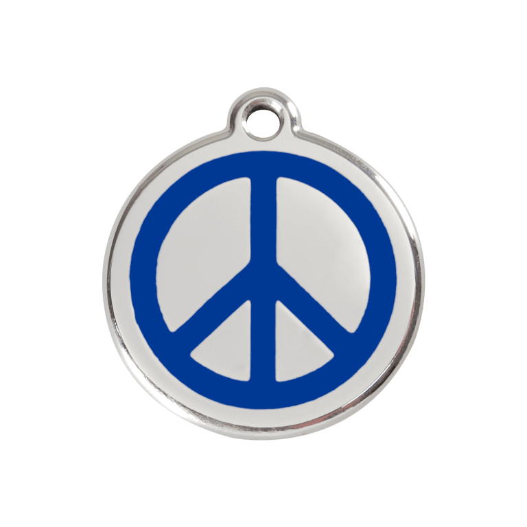 Vue avant - Médaille personnalisée pour chien Red Dingo Émail et acier inoxydable - Motif Paix - Bleu foncé - Taille M