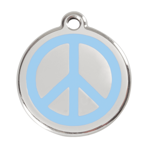 Médaille chien Paix bleu clair taille L émail et acier inoxydable