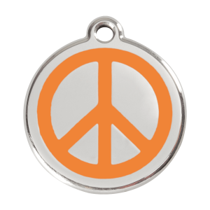 Médaille chien Paix orange L émail et acier inoxydable