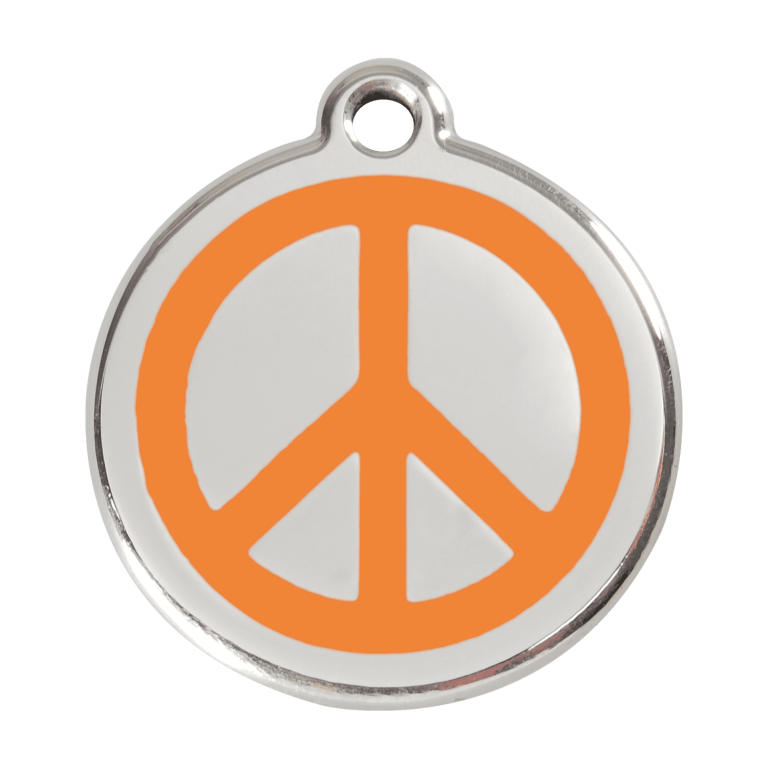 Vue avant - Médaille personnalisable en émail et acier inoxydable - Motif Paix - Orange - Taille L - Red Dingo