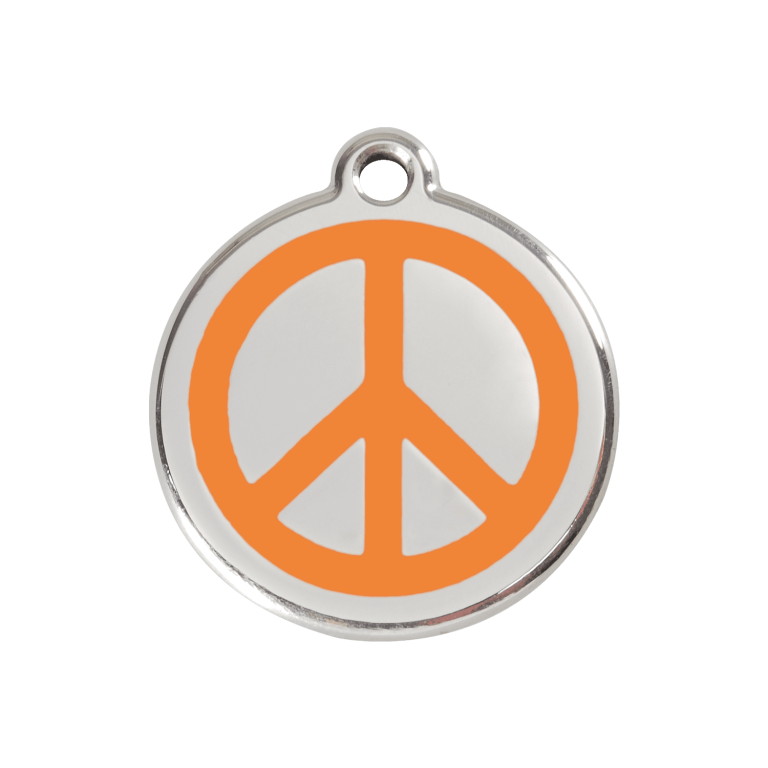 Vue avant - Médaille personnalisée pour chien Red Dingo Émail et acier inoxydable - Motif Paix - Orange - Taille M
