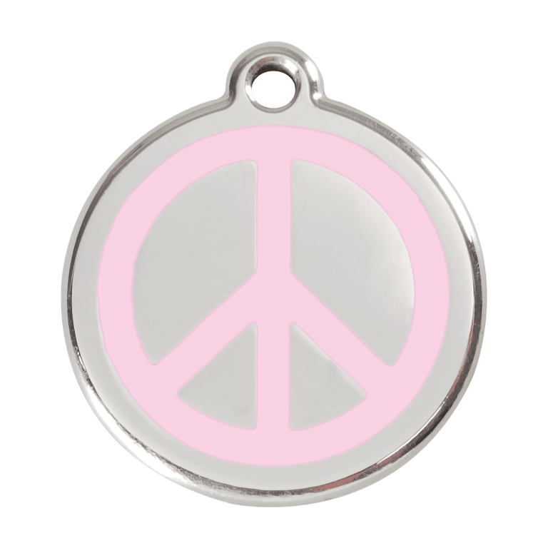 Vue avant - Médaille personnalisée en émail et acier inoxydable - Motif Paix - Rose - Taille L - Red Dingo