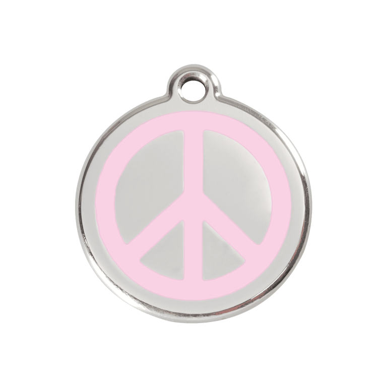 Vue avant - Médaille personnalisée pour chien/chat Red Dingo Émail/Acier inoxydable - Motif Paix - Rose - Taille M