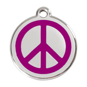 Médaille chien Paix violet taille L émail et acier inoxydable