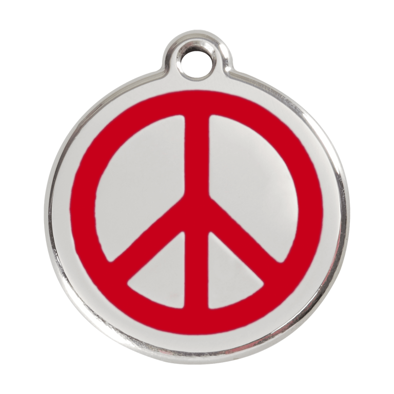 Vue avant - Médaille personnalisée Red Dingo Émail et acier inoxydable - Motif Paix - Rouge - Taille L