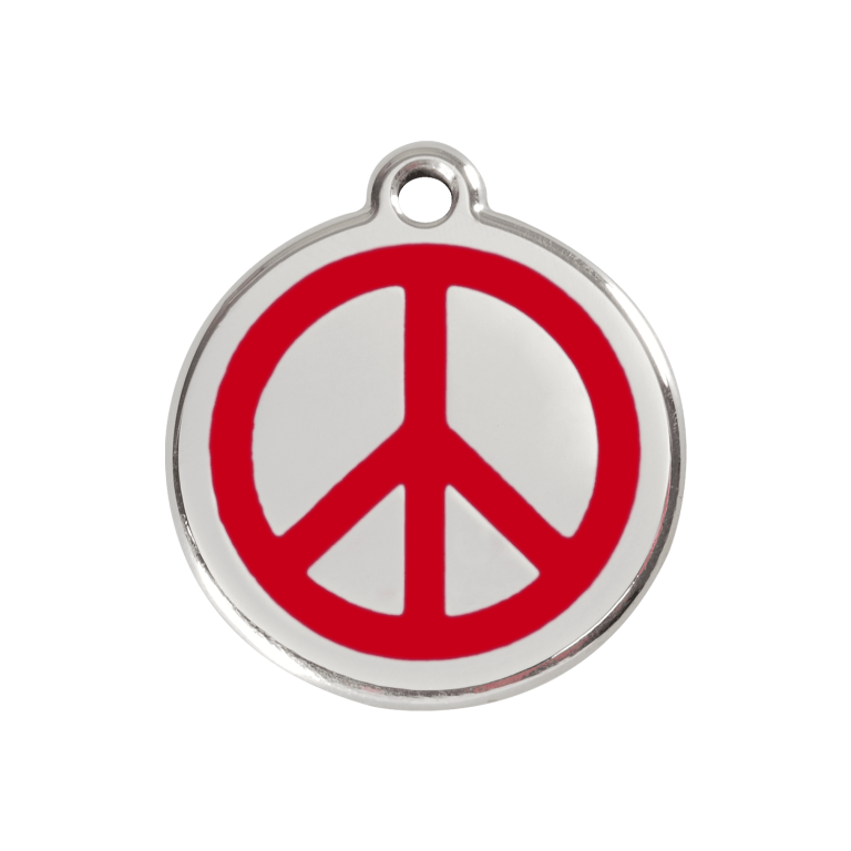 Vue avant - Médaille personnalisable pour chien Red Dingo Émail et acier inoxydable - Motif Paix - Rouge - Taille M