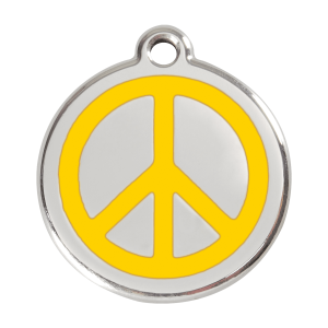 Médaille chien Paix jaune taille L émail et acier inoxydable