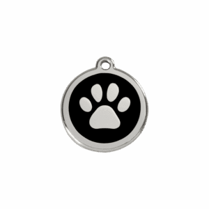 Médaille chat ou petit chien Émail et acier inoxydable Noir S Empreinte de patte