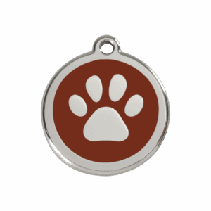Médaille chien M empreinte de patte brun en émail et acier inoxydable