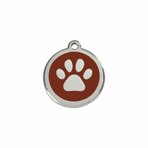 Médaille chat S Empreinte de patte Brun Émail et acier inoxydable