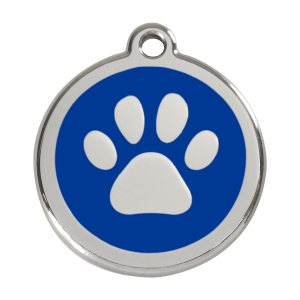 Médaille chien empreinte de patte bleu foncé L en émail et acier inoxydable