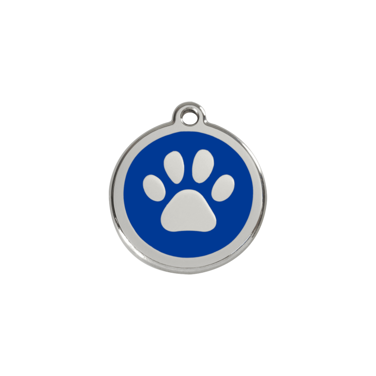Vue avant - Médaille personnalisée pour chien/chat Red Dingo Émail/Acier inoxydable - Empreinte de patte - Bleu foncé - Taille S