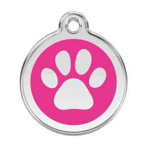 Médaille chien L Empreinte de patte Rose vif en émail et acier inoxydable