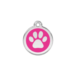 Médaille chat S Émail et acier inoxydable Rose vif Empreinte de patte