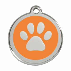 Médaille chien empreinte de patte orange L en émail et acier inoxydable