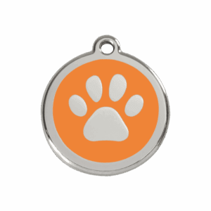 Médaille chien empreinte de patte orange M en émail et acier inoxydable