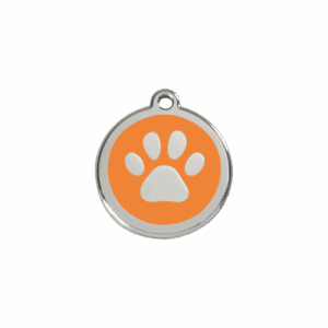 Médaille chat ou petit chien S Émail et acier inoxydable Orange Empreinte de patte