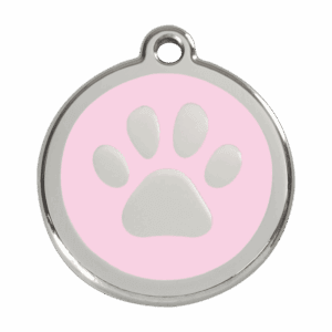 Médaille chien L empreinte de patte rose en émail et acier inoxydable