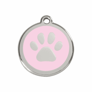 Médaille chien empreinte de patte Rose M émail et acier inoxydable