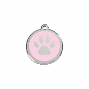 Médaille chat empreinte de patte Rose S Émail et acier inoxydable