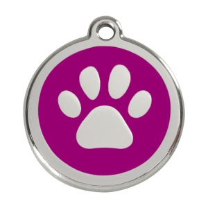 Médaille chien empreinte de patte violet L en émail et acier inoxydable