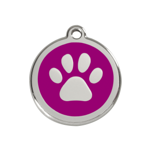 Médaille chien empreinte de patte violet M en émail et acier inoxydable
