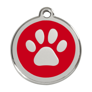 Médaille chien empreinte de patte rouge L émail et acier inoxydable