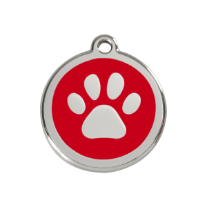 Médaille chien M émail rouge Empreinte de patte