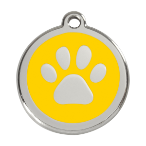 Médaille chien L empreinte de patte jaune en émail et acier inoxydable