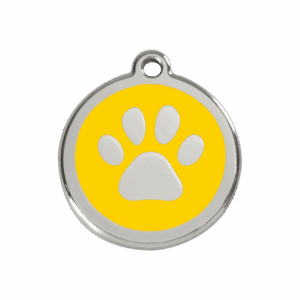 Médaille chien M émail jaune motif empreinte de patte