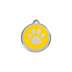 Médaille chat ou petit chien Émail et acier inoxydable Jaune S Empreinte de patte