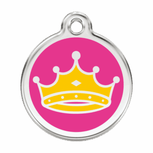Médaille chien Reine Rose vif L émail et acier inoxydable