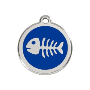 Médaille chien squelette de poisson bleu foncé - Taille M