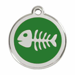 Médaille chien squelette de poisson vert - Taille L