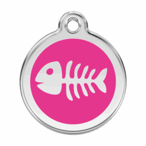 Médaille chien squelette de poisson rose vif - Taille L