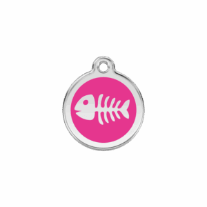 Médaille chat S Squelette de poisson Rose vif