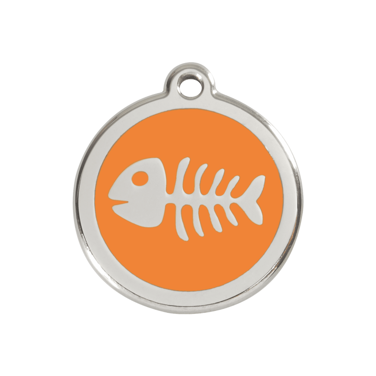Vue avant - Médaille personnalisée pour chien Red Dingo - Squelette de poisson - Orange - Taille M