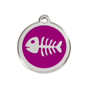 Médaille chien squelette de poisson violet - Taille M