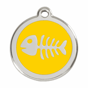 Médaille chien squelette de poisson jaune - Taille L