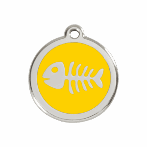 Médaille chien squelette de poisson jaune - Taille M